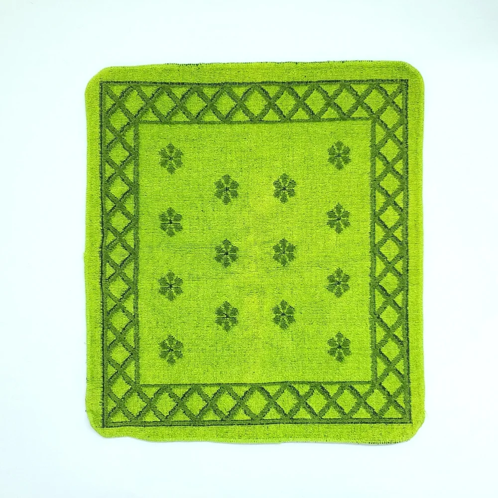 Vintage West Point Peperell Martex Cotton Face Cloth Green Floral 14”x14